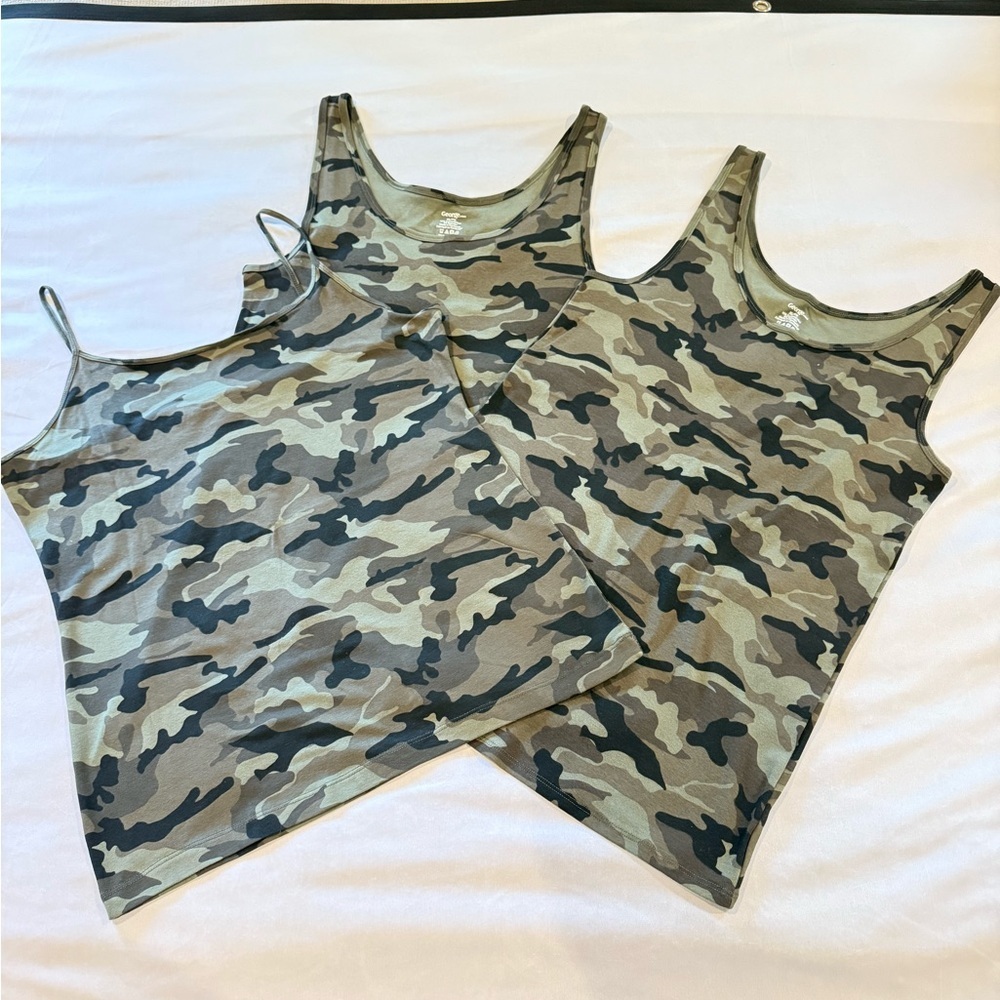 Set of 3 - George Green Camouflage Tops: 2 Basic Scoop Tank Tops, 1 Core Camis
